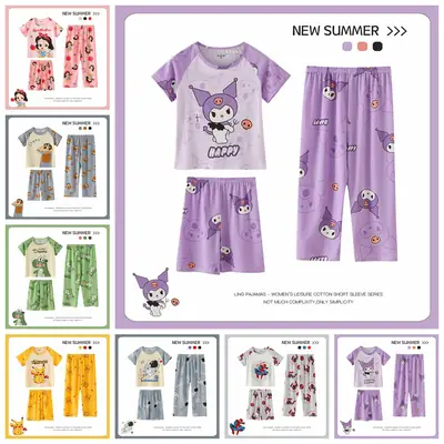 Kids Cotton Pajama Set Summer Cartoon Design