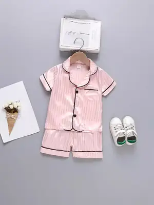 Pink Striped Sleepwear Set for Boys Girls Silk