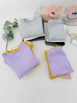 Kids Thermal Underwear Set Gray Purple Warm Sleepwear