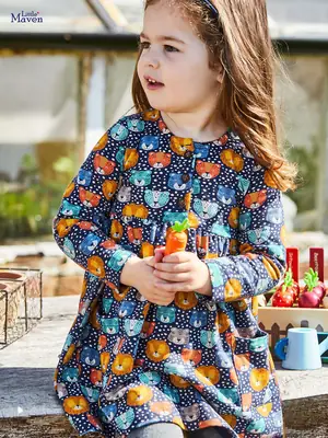 Kids Cotton Animal Print Dress for Girls Autumn Wear