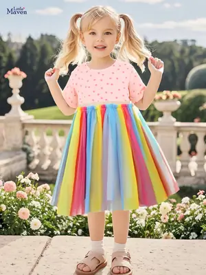 Rainbow Mesh Skirt Dress for Little Girl Summer Play