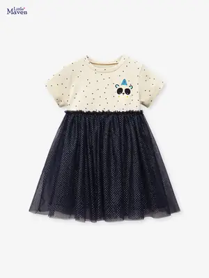 Panda Hat Party Hat Dress for Girls Mesh Summer Wear