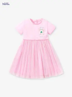Pink Princess Dress for Girls 2-6 Years Embroidered Bunny Tulle Skirt