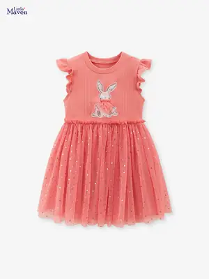 Cute Bunny Tulle Dress for Girls Pink Sparkle