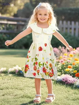 Little Girl Floral Cotton Dress Summer Party Wear
