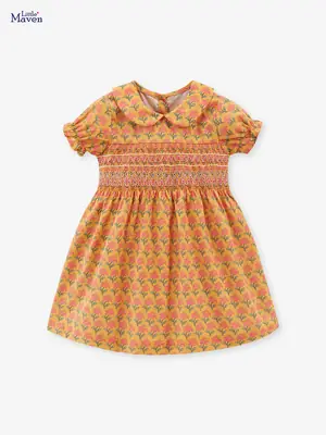 Princess Dress Orange Floral Cotton Summer Wear