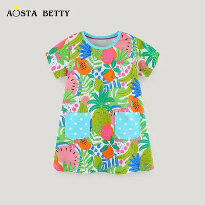 Kids Fruit Print Dress for Girls Summer Wear