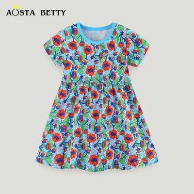 Aosta Betty Floral Print Kids Dress Blue Green