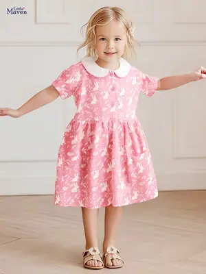 Pink Doll Collar A-Line Dress for Girls Summer Wear