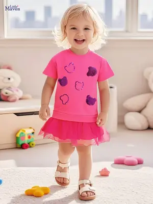 Pink Sequin Heart Dress for Girls Summer Party Wear
