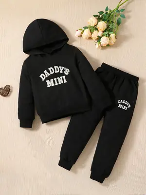 Black "Daddy's Mini" Hoodie & Joggers Set for Kids 1-5