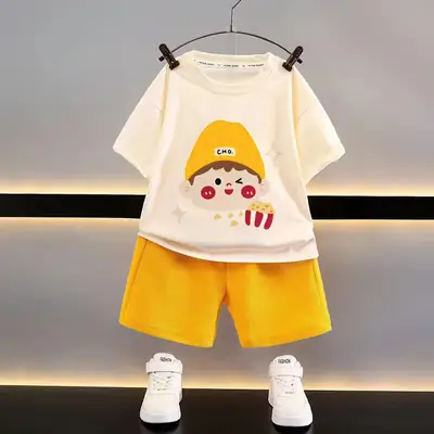 Kids Bear Print T-Shirt Shorts Set Yellow White thumbnail 2