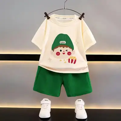 Kids Bear Print T-Shirt Shorts Set Yellow White thumbnail 4
