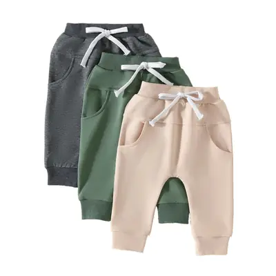 Kids Drawstring Jogger Pants Set Gray Green Beige