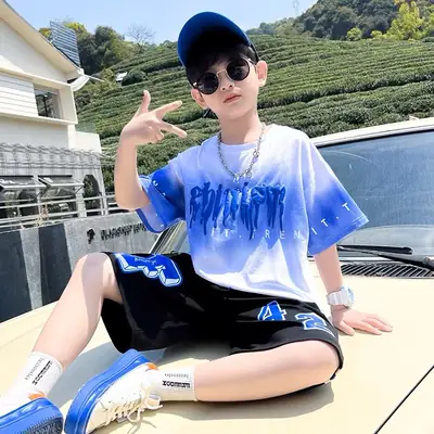 Boys Summer Short Sleeve Suit Blue White 2024