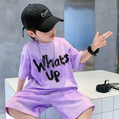 Kids Purple "What's Up" T-Shirt Shorts Set