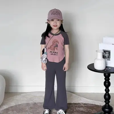 Kids Korean Dog Print Suit Set for Girls 3-10 Years