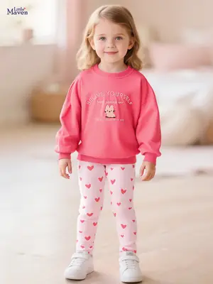 Girls Pink Heart Print Sweatshirt & Leggings Set