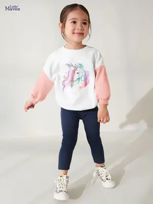 Kids Unicorn Print Long Sleeve T-Shirt Navy Leggings Set