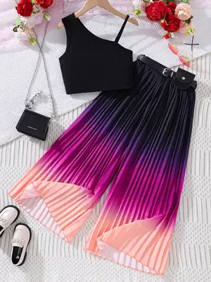 Kids Gradient Pleated 2-Piece Summer Set