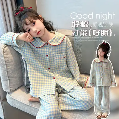 Long Sleeve Checkered Pajamas for Girls Warm Sleepwear