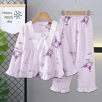 Pajama Set for Kids Pink Cartoon Cotton Warm Sleepwear
