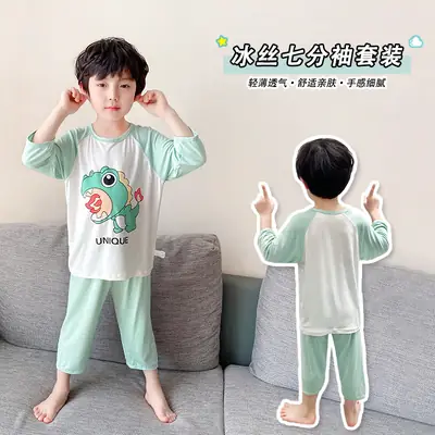 Kids Dinosaur Pajamas Set Light Green Summer Wear