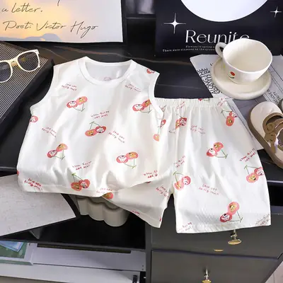 Kids Vests & Shorts Set Korean Print Cotton Summer Wear thumbnail 3