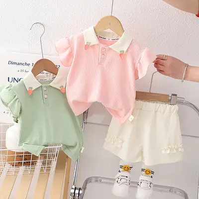 Baby Carrot Collar Top & Shorts Set Pink Cream