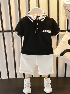 Kids Black Polo Shirt & White Shorts Set for Boys 2-5Y
