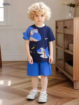 Kids Shark Print Blue Shorts Suit for Boys