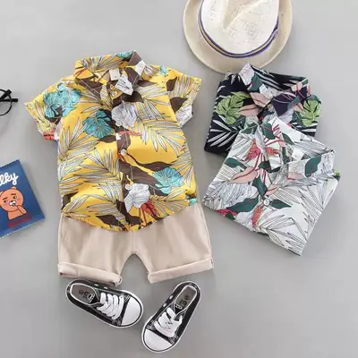 Kids Tropical Print Shirt Suit 0-4Yr Short Sleeve