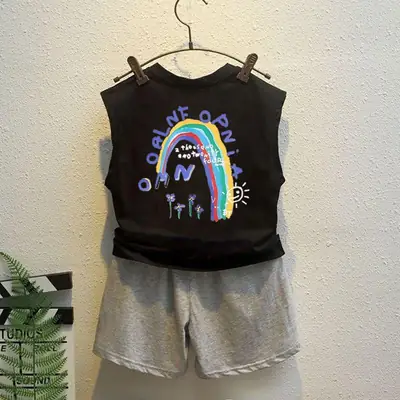 Sleeveless Vest Suit Rainbow Sun Kids Summer Set