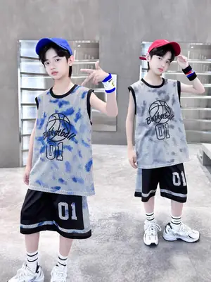 Kids Basketball Vest & Shorts Set Blue 01 Graphic