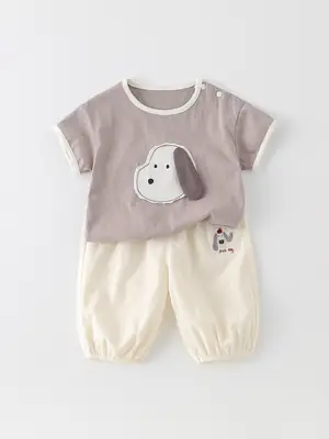Baby Dog Appliqué Summer Suit for Kids