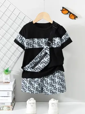 Kids Printed 3-Piece Summer Outfit Set with Bag