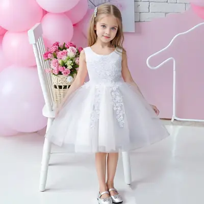 White Princess Tulle Dress for Girls 3-8Yrs