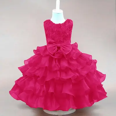Purple 3D Ruffled Kids Wedding Dress for Girls 3-8Y thumbnail 3