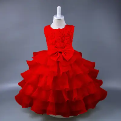 Purple 3D Ruffled Kids Wedding Dress for Girls 3-8Y thumbnail 4