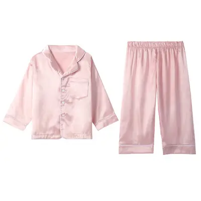 Pink Imitation Silk Pajama Set for Girls Boys