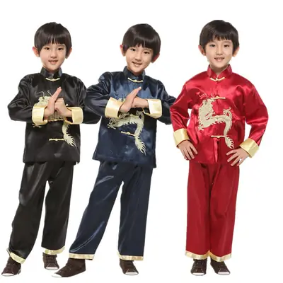 Pakistani Kids Tang Suits with Golden Dragon Embroidery