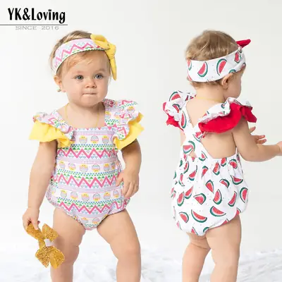 Baby Watermelon Print Jumpsuit for Girls Summer Wear