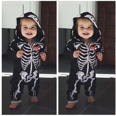 Kids Hooded Skeleton Suit Halloween Party Wear