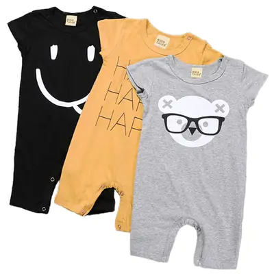 Baby Jumpsuit Set Cotton Black Yellow Gray 6M+
