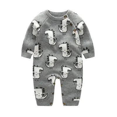 Baby Dinosaur Knitted Jumpsuit Gray Cotton
