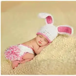 Baby Bunny Crochet Suit Pink White 0-12M