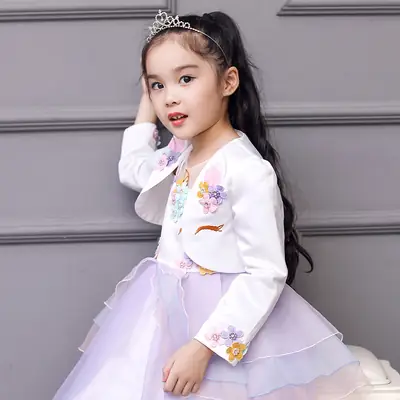 Princess Lavender Tulle Coat with 3D Floral Embroidery