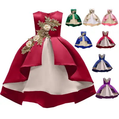 Princess Dress Red Satin Embroidered for Girls