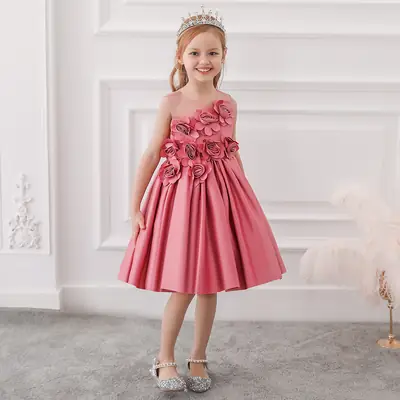 Princess Dress Pink Mesh Tube Top Flared Skirt