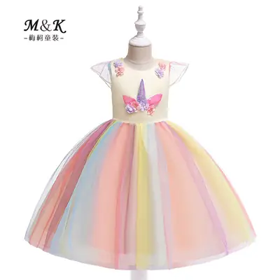 Unicorn Rainbow Tulle Dress for Girls 4 Years